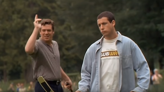 Adam Sandler celebrates 25 years of <i>Happy Gilmore</i> by murdering golf ball, making an Adam Sandler noise